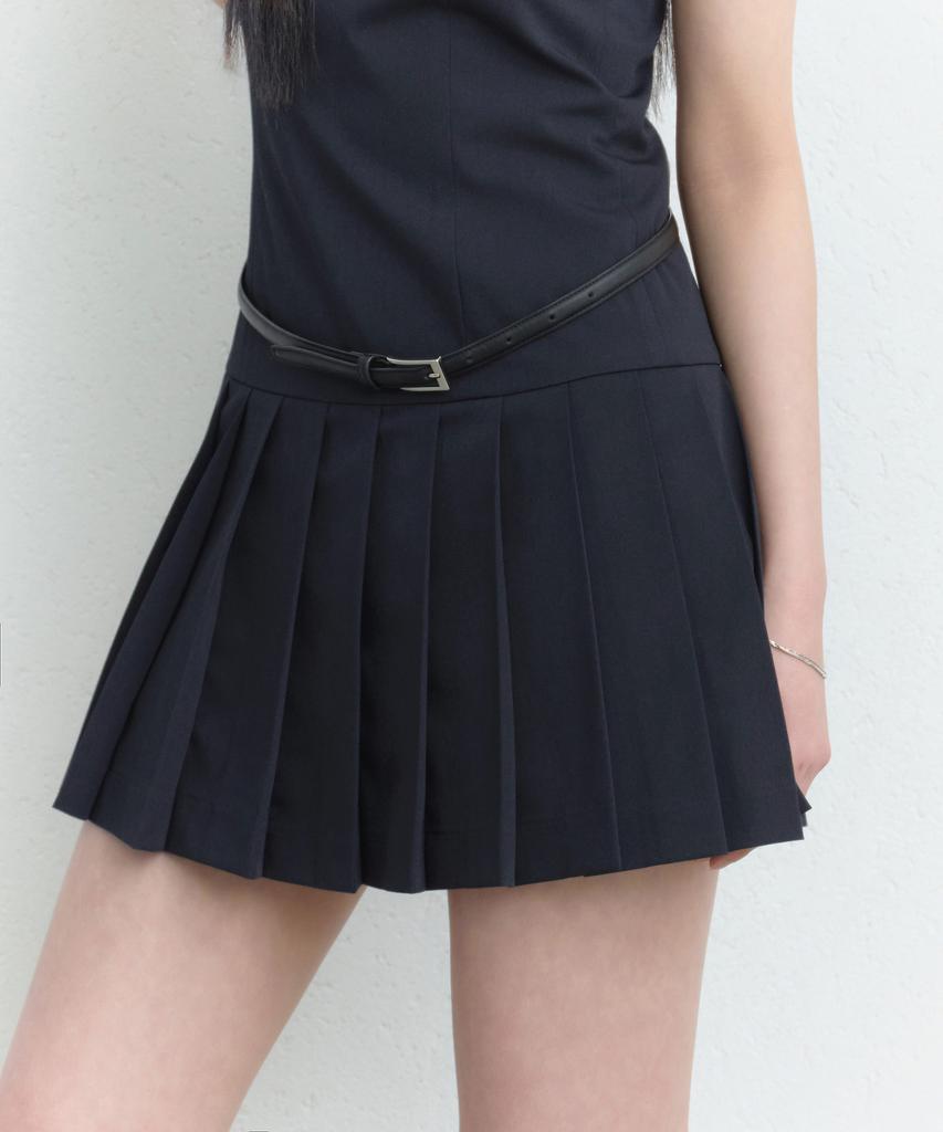 Musinsa Standard Woman Women'S Slim Pleated Mini Dress [Navy]