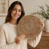 Handwoven Round Straw Placemat Natural Fiber Braided Table Mat Heat Resistant Coaster for Dining Kitchen Home Use