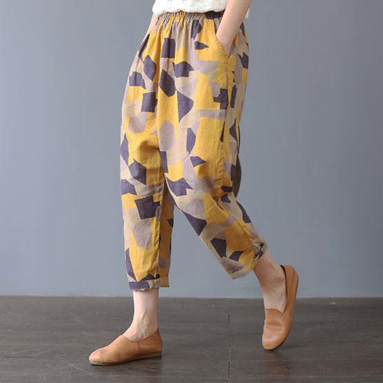 

Женские брюки-шаровары большого размера, тонкие дышащие укороченные брюки в стиле ретро, ​​свободные летние повседневные женские брюки с хлопковым принтом M
