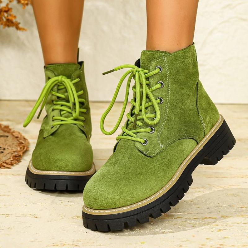 Bottes Martin pour Femme Grande Taille à Lacets Semelle Épaisse Antidérapantes Talon Bloc Nouvelle Mode Automne Européenne Américaine Bottines Cheville