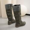 Large Size Tall Tube But Knee Metal Buckle Boots Autumn and Winter New Round Head Women's Boots