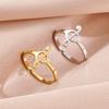 Korean Style Stainless Steel Music Note Adjustable Ring for Women - Colorfast and Stylish Design