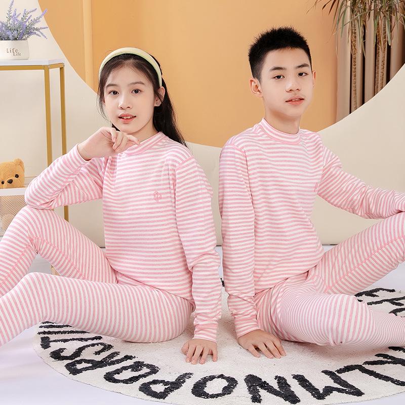 Velvet Warm Underwear Set for Junior High Teens - Half-High Collar Top & Pants