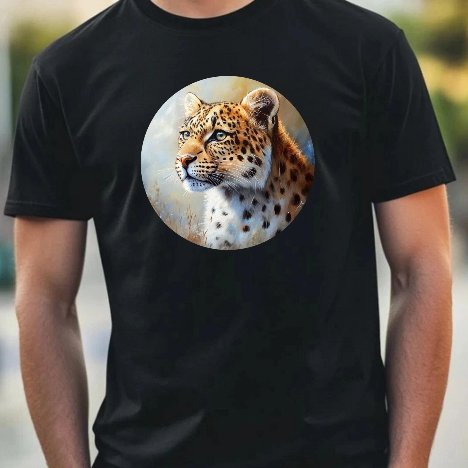 T-Shirt Herren Leopard Portrait Motiv Baumwolle Größe XS bis 5XL L
