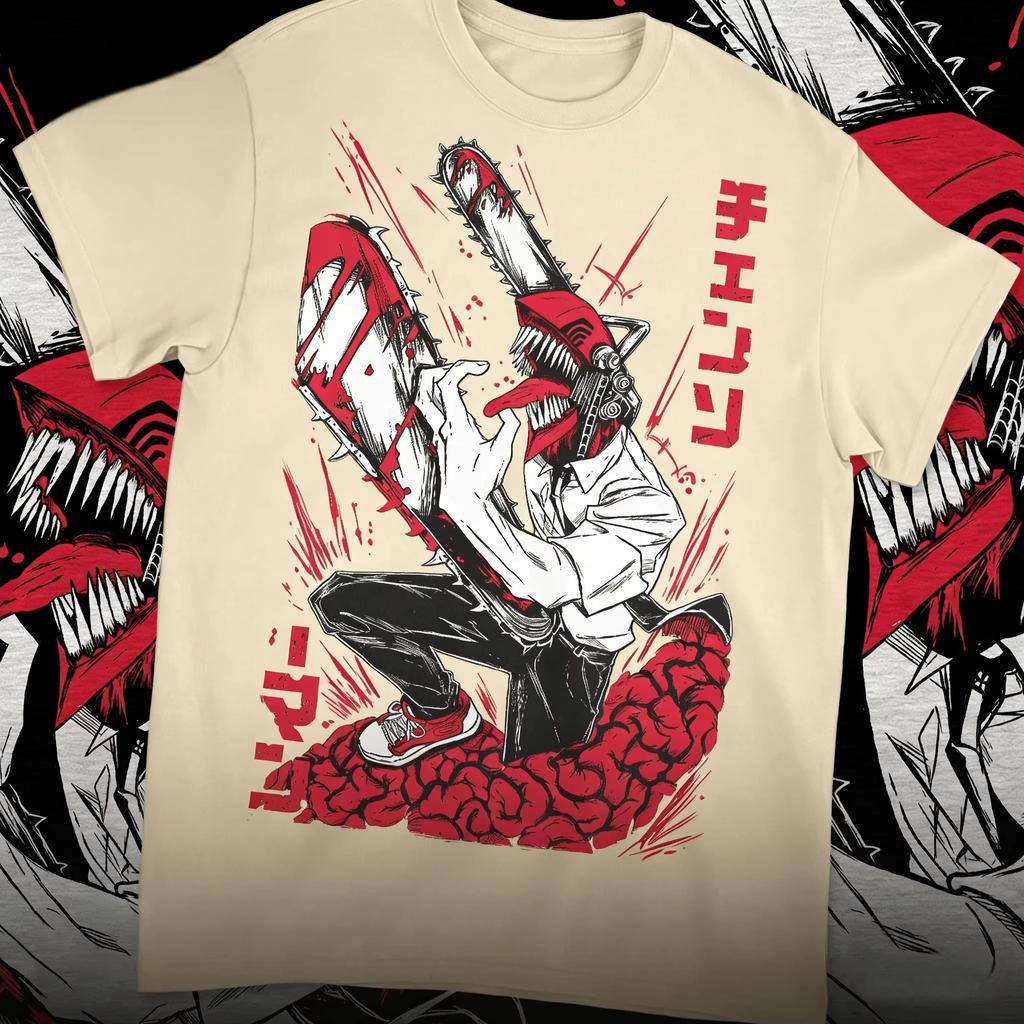 Chainsaw Man Denji Devil Battle Form Oversized Dark Anime Streetwear Unisex Black Casual T-Shirt