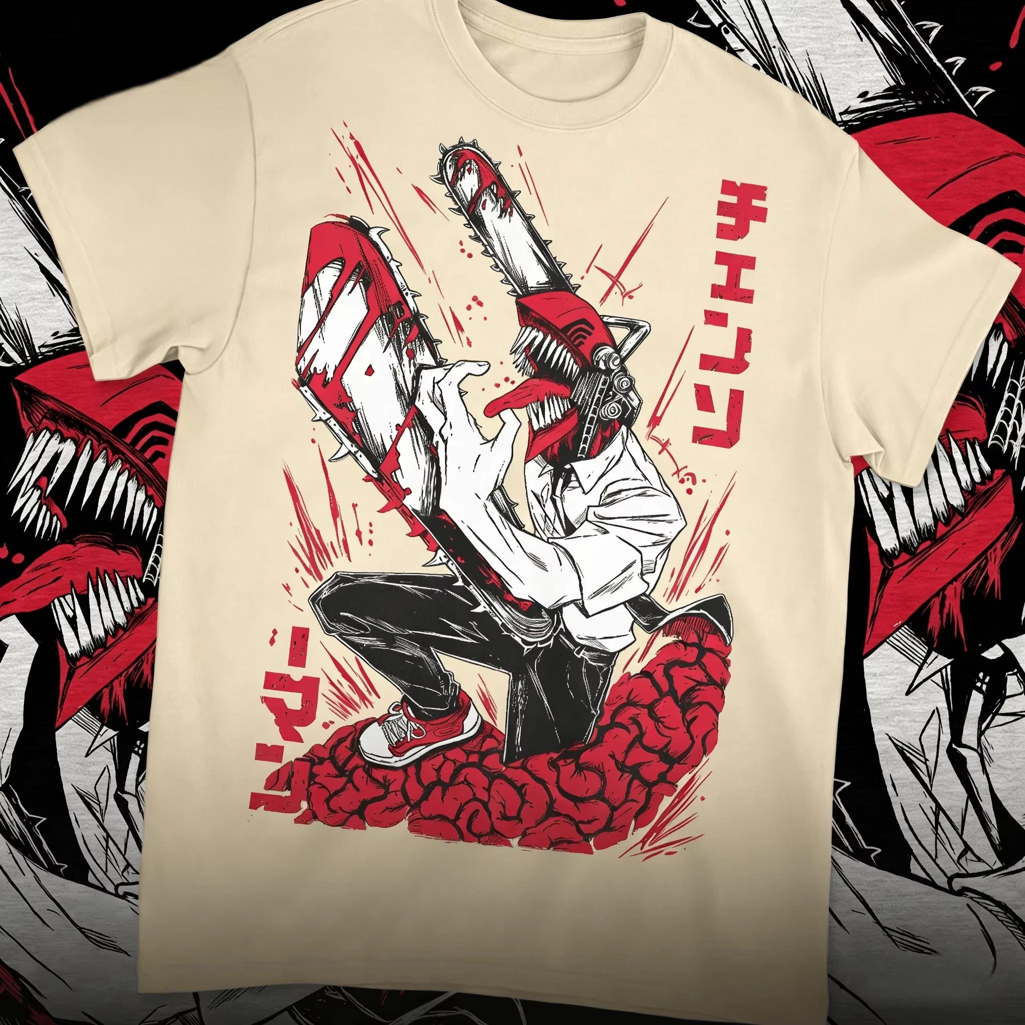 

Chainsaw Man Denji Devil Battle Form Oversized Dark Anime Streetwear Unisex Black Casual T-Shirt XXXL