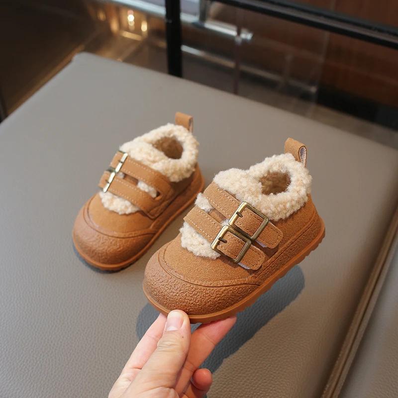 

Children Plush Warm Shoes for Girl Winter New Fashion Korean Style Soft Thick Sole Anti-slippery Versatile Chic Casual Shoe 25