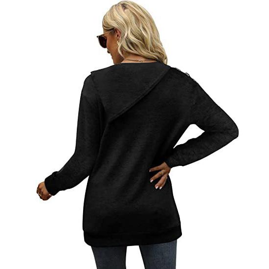 Women Plus Size Pullover Double Layer Round Neck Button Long Sleeve Sweatshirt  Loose Casual Solid T-shirt