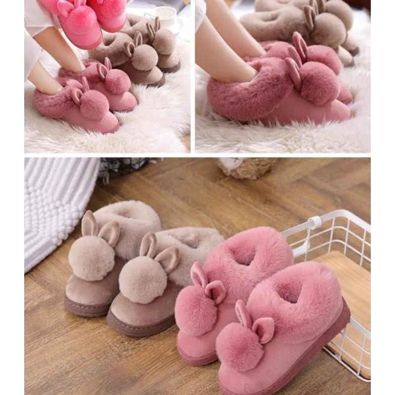 Autumn Winter Cotton Slippers Fur Rabbit Home Warm Thick Bottom Indoor Cotton Shoes Womens Slippers Cute Fluffy Cat Slippers