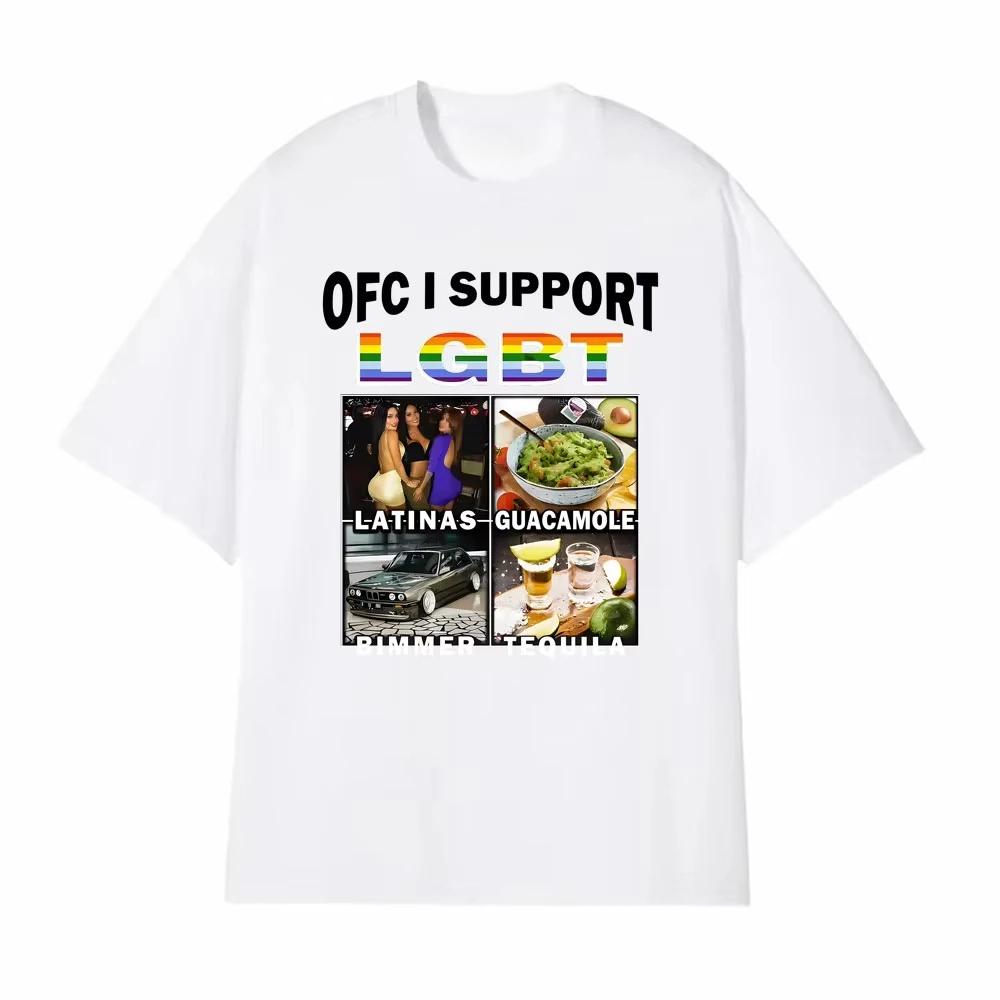 T-shirt Imprimé Meme Drôle Ofc Support LGBT Vêtements Homme Coton Manches Courtes T-shirts Amples Mode Rétro Hip Hop T-shirt Décontracté