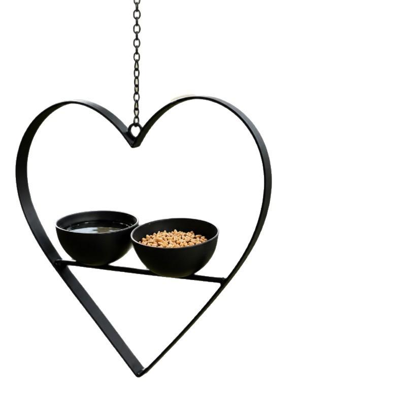 Decorative Heart-Shaped Outdoor Hanging Bird Feeder with Two Bowls