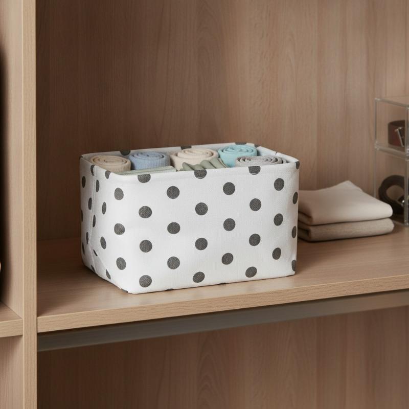 Polka Dot Fabric Storage Basket Large Capacity Foldable Waterproof Organizer for Home Office Desk File Storage