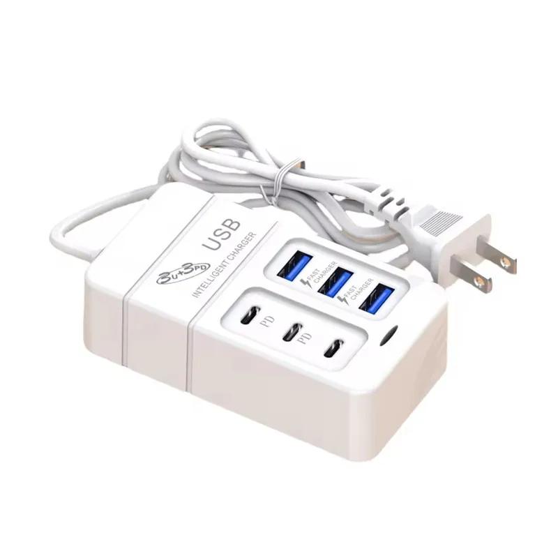6portová víceportová USB nabíječka 35W PD Type-C mobilní telefon rychlé nabíjení rychlé nabíječky typu C nástěnná nabíječka adaptér typu C s konektorem EU/US