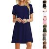 O-neck Stretchy Loose Hem Mini Dress Solid Color Short Sleeve Lady Dress for Daily Wear