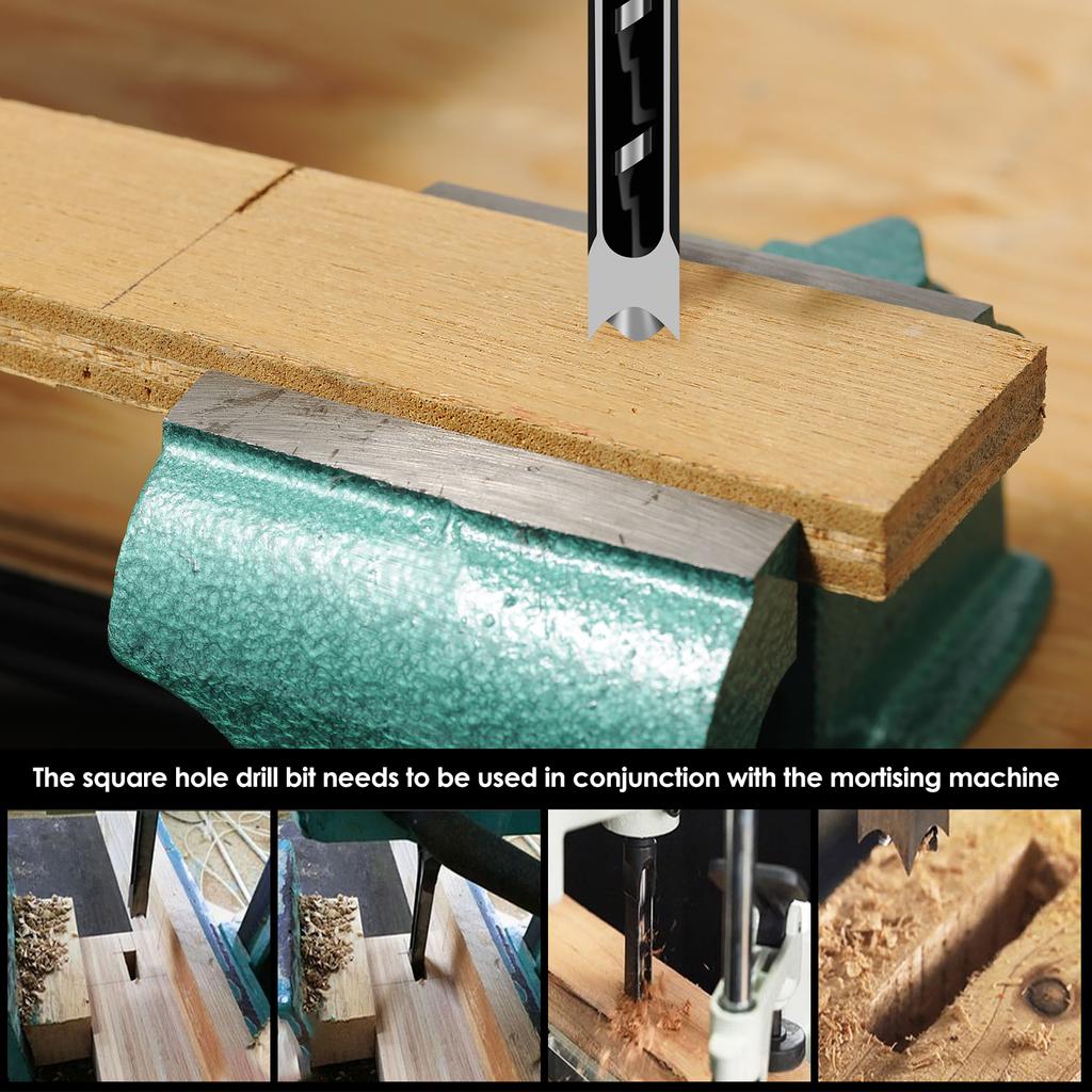 4/6PCS Square Hole Drill Woodworking Drill Bit Hss Twist Square Hole Drill Bit 6.4-16mm Spiral Mortise Chisel