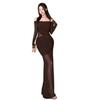 Women's Off-Shoulder Mesh Patchwork Pleated Dress - Slim Fit Waist-Cinching Long Skirt, Sexy Spring Style 