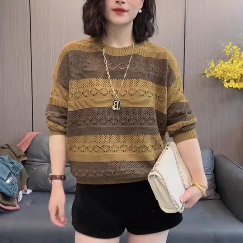 Женский весенне-осенний свитер с вырезами, с длинным рукавом, вязаный базовый свитер XXS