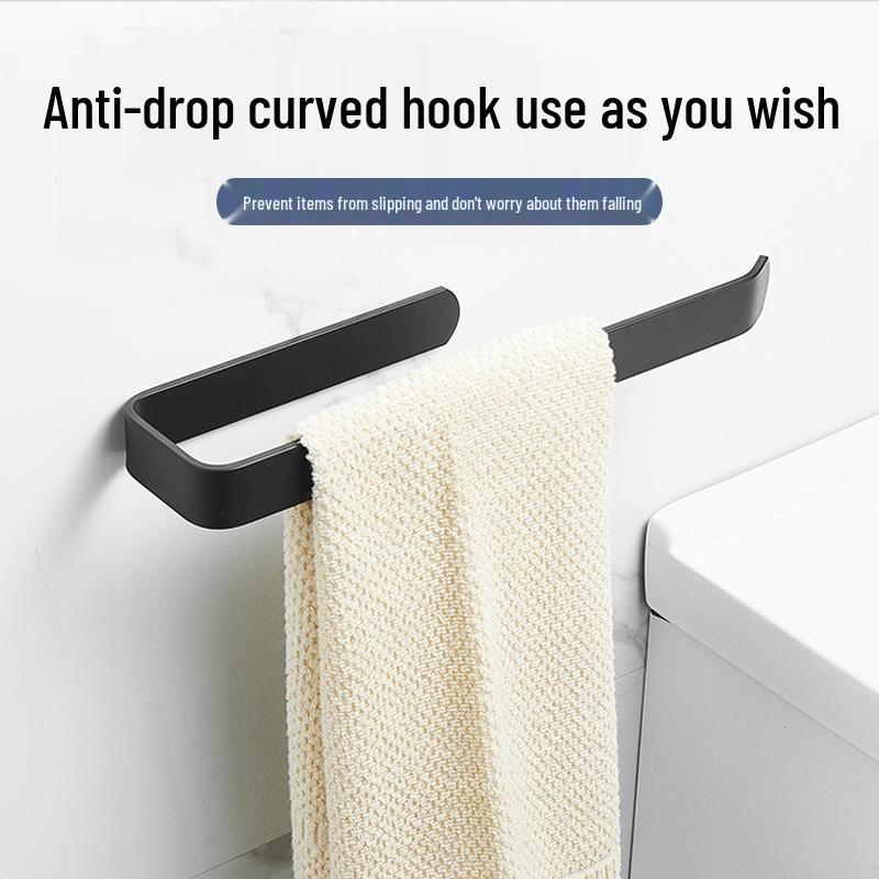 No-Drill Black Bathroom Tissue Box with Creative Curved Hook for Toilet Paper Storage