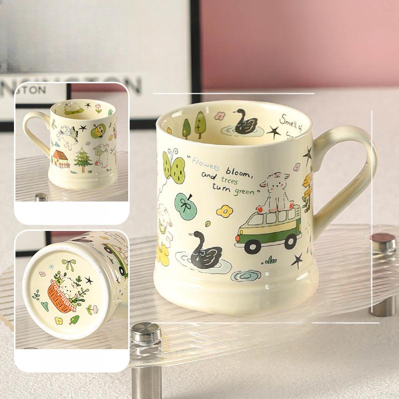 

Керамическая кружка высокой ценности Ретро Милая чашка для молока Французский дом Микроволновая печь Можно нагревать Чашки для пары для женщин 370ml