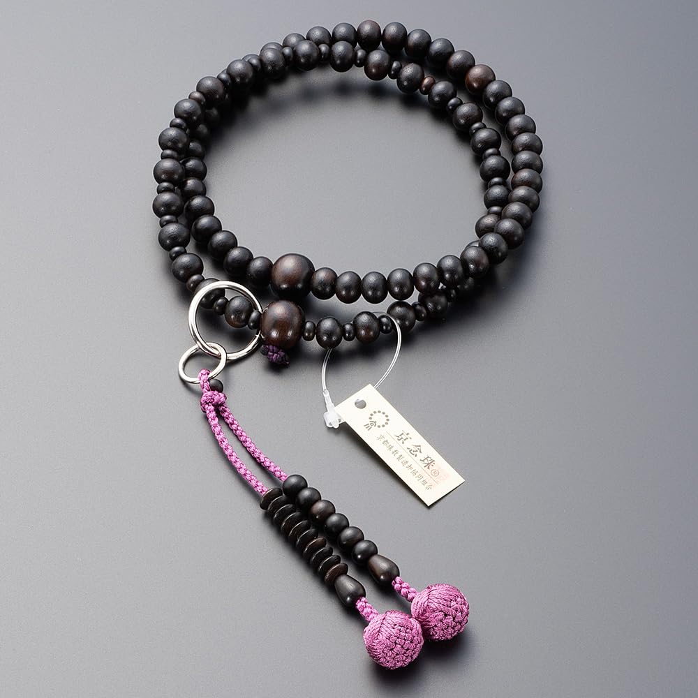 altar shop Takita Prayer Jodo sect authentic prayer for striped ebony 8 pure silk flower bonsai beads bag Kyoto prayer double certificate included