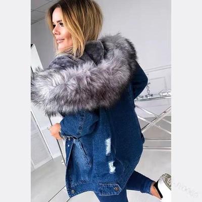 Autumn Winter Fleece-Lined Ripped Denim Jacket: Trendy, Versatile Top