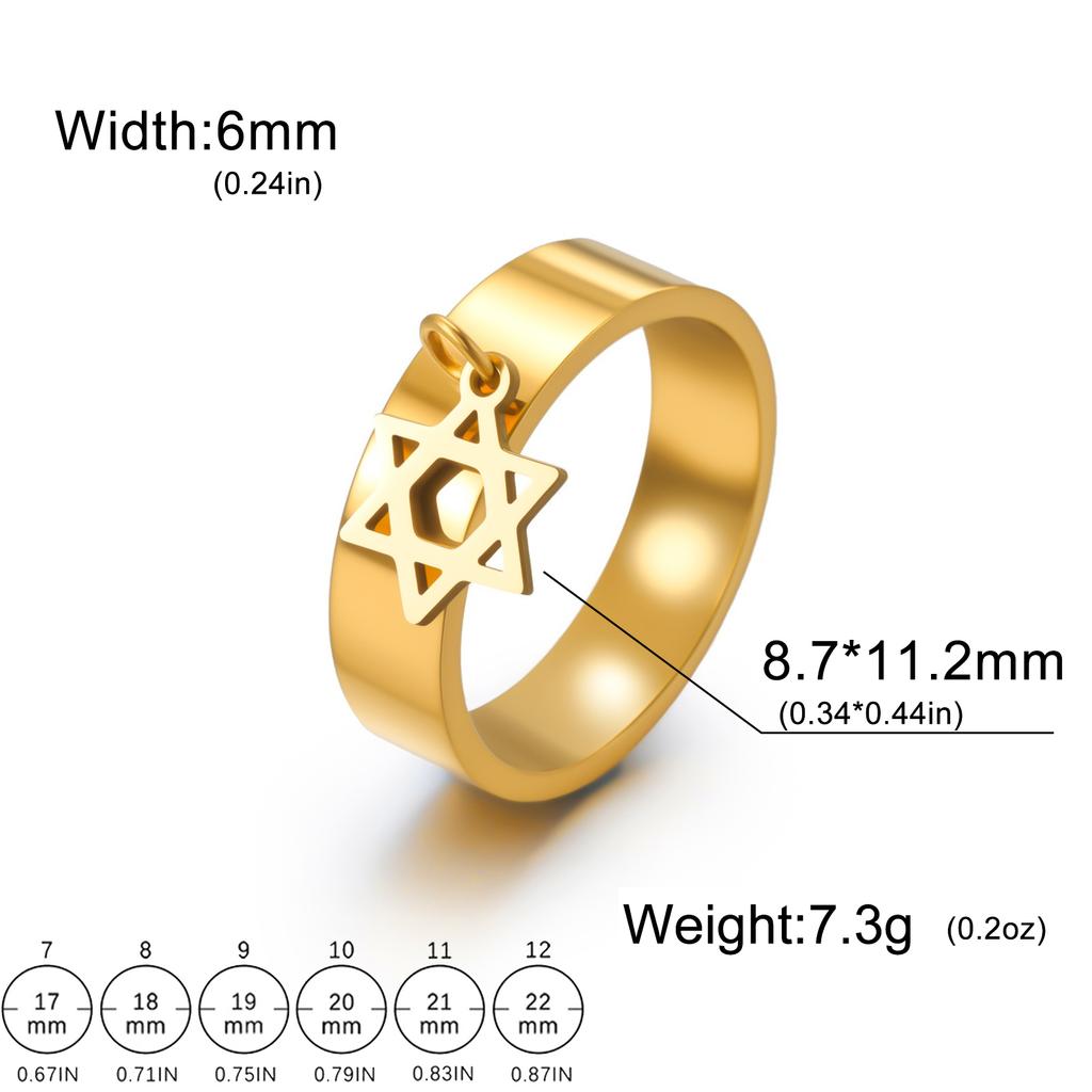 Gold Color Star of David Rings for Women Men Je Israel Ring Stainless Steel Judaism Finger Jewelry 2026 Gifts New Wholesale