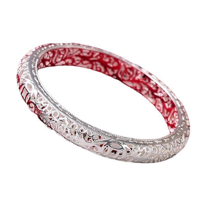 Douyin Live Openwork Silver-Plated Copper Coin Bangle: Versatile Filigree Bracelet Gift for Her