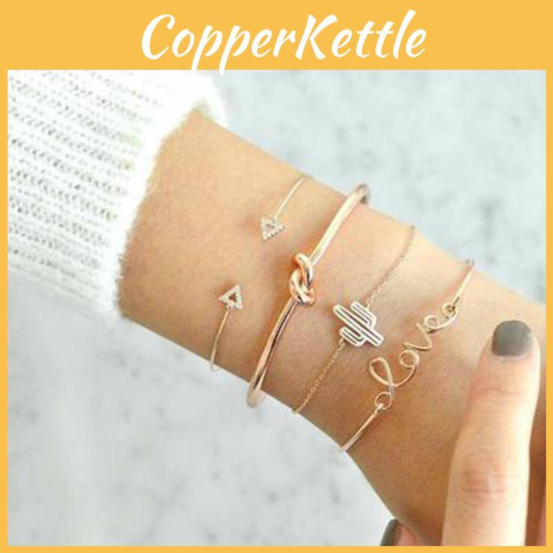 Retro Cactus Knot 4-piece Bracelet Set Geometric Diamond Bracelet