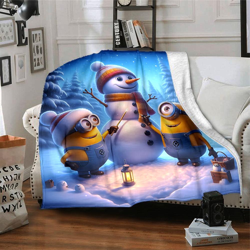 1Pc Christmas Minion Celebration Blanket Soft Throw Blanket For Home Bedroom Bed Sofa Travel Office Solid Christmas Blanket
