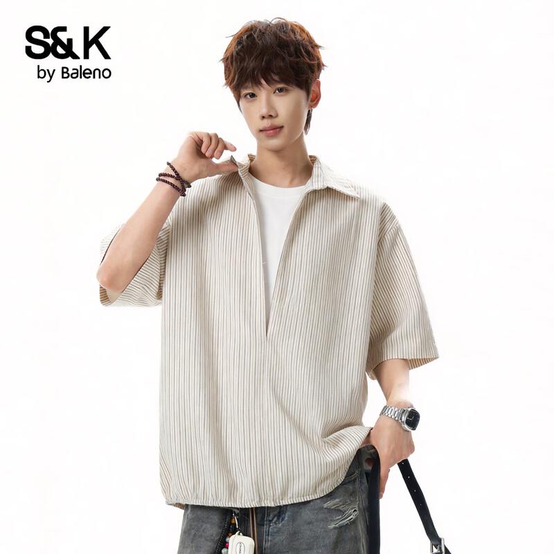 Baleno Men's S&K Faux Two-Piece Striped Casual Shirt