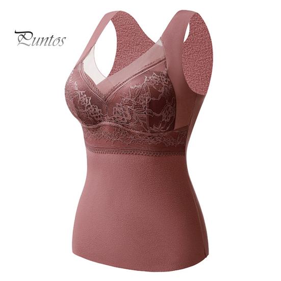 Women Thermal Vest V-Neck Sleeveless Padded Wireless Bottoming Tops Slim Fit Solid Color Temperature Locking Velvet Tank Tops