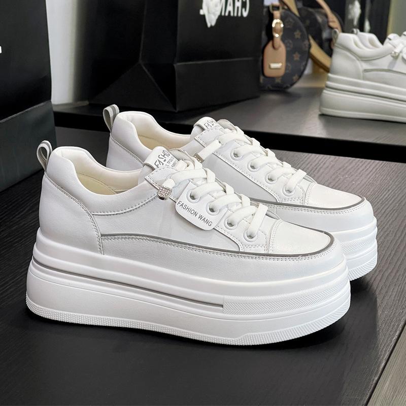 Women's Hidden Wedge Platform Shoes 2025 Summer Genuine Leather Breathable Mesh White Sneakers Casual Versatile