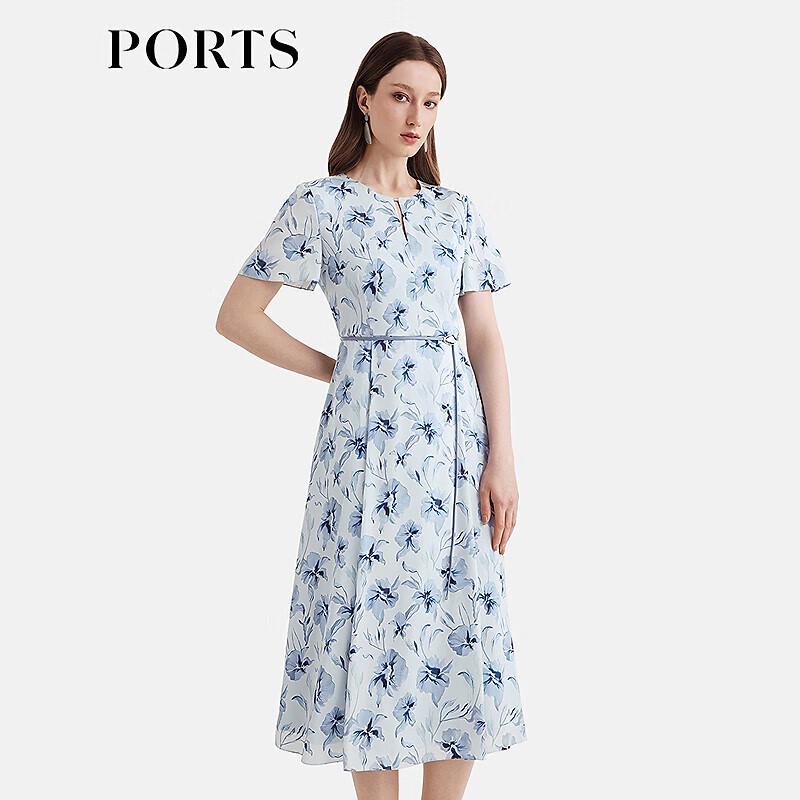 

PORTS Women s Blue Floral A-Line Midi Dress 6