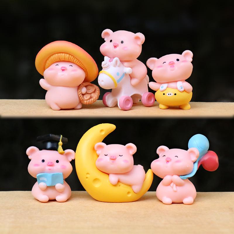

Adorable Moon Piglet Figurine - Cute Pig Doll for Desk or Car Decoration