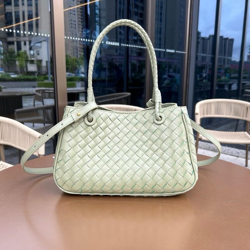 Genuine Leather Woven Shoulder Bag Women Spacious Crossbody With Magnet Medium Size Soft Structured Design