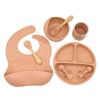 8 Pcs Baby Silicone Bibs Divided Dinner Plate Suction Bowl Spoon Fork Cup Set  Deep Orange Red