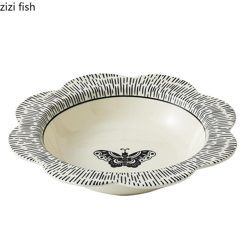 Flower Shaped Ceramic Plate Creative Deep Plate Thick Soup Plate Salad Plates Dessert Plates Restaurant Specialty Tableware