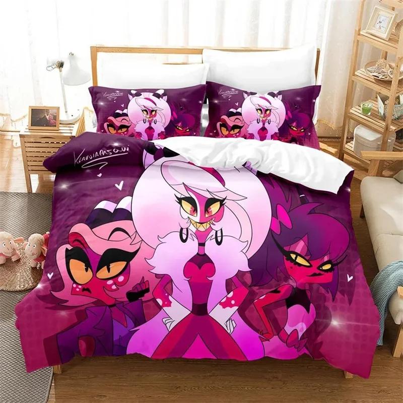 Fashion Comedy Helluva Boss Logo Sheets Quilt Covers Bedding Dormitory Sheets Duvet cover Set Three-piece Soft Warm Bedding Set