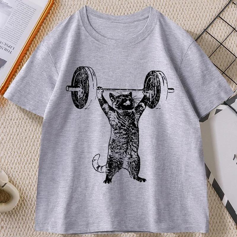 Funny Cat Gym T Shirt Women Cat Workout Funny Deadlift Gym Tshirt Casual Women Summer Round Neck Short Sleeve Clothing