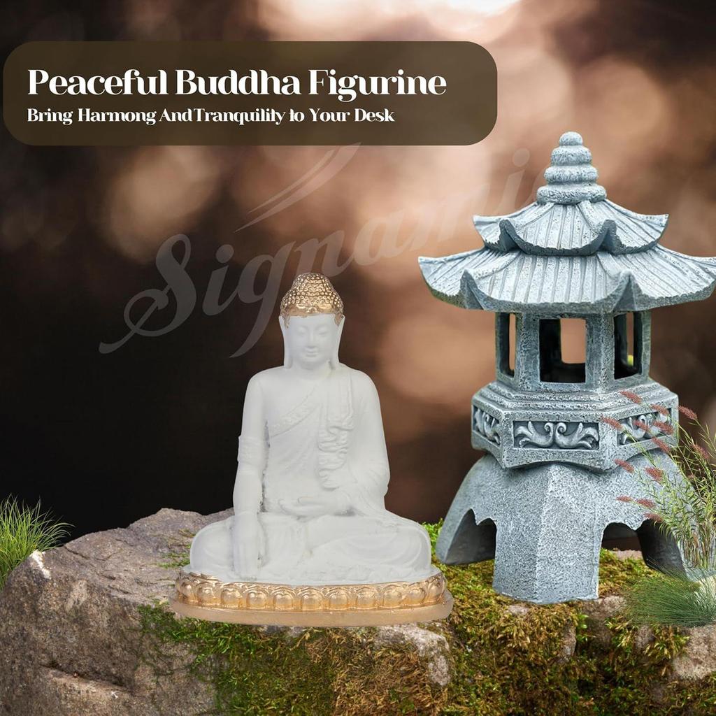 White Gautam Buddha Murti - Perfect Car Dashboard God Idol and Small Buddha Statue for Home Decor Gift Items,