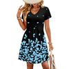 Modisches Damenkleid mit Print, V-Ausschnitt, kurzärmelig, locker, lässig, für den Strandurlaub