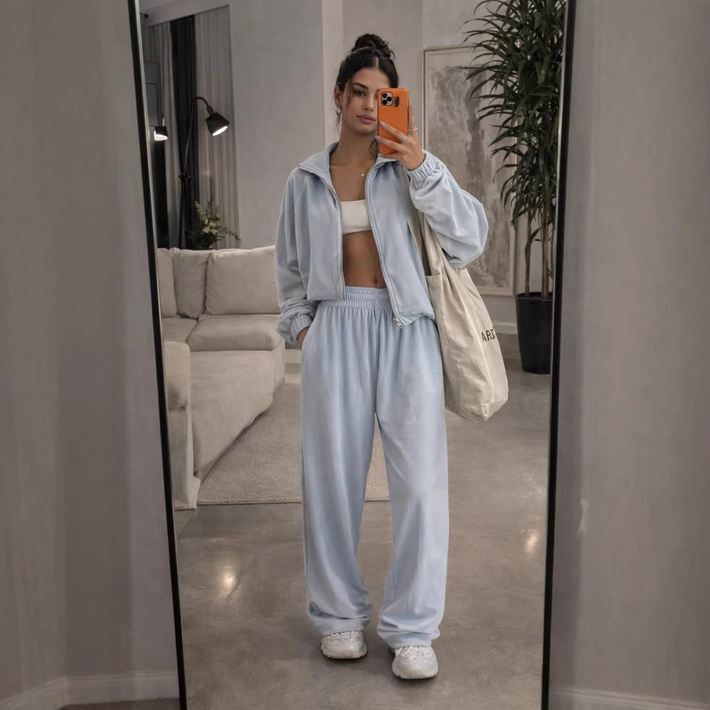 Women's Loose Fit Velvet Tracksuit Zip Up Long Sleeve Jacket Drawstring Pants Casual Two Piece Outfit Set