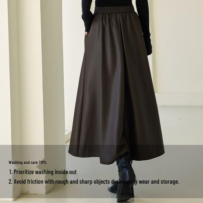 VICTORIA&VERA Retro A-Line PU Leather Midi Skirt