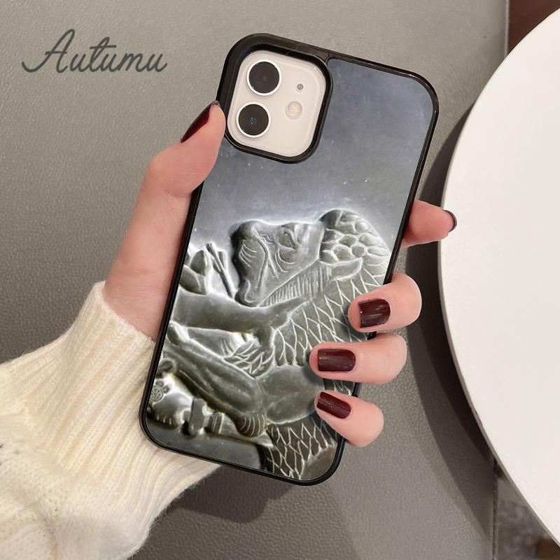 Carving Assyrian Mesopotamian Handyhülle für iPhone 11 12 13 14 Pro Max Mini X XR XS SE 2020 6 7 8 Plus Galaxy S21 S22 Schale