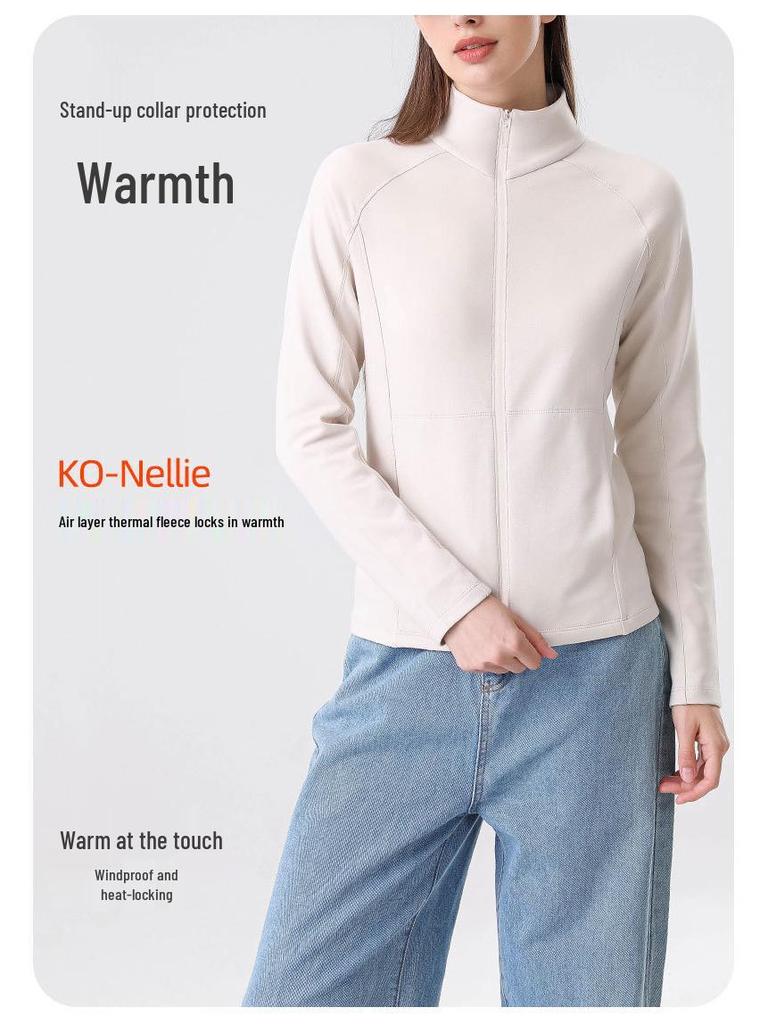 Lulu Women's Sand Wash Softshell Jacket: Brushed, Light Sport Long Sleeve with Stand Collar & Zipper for Autumn/Winter