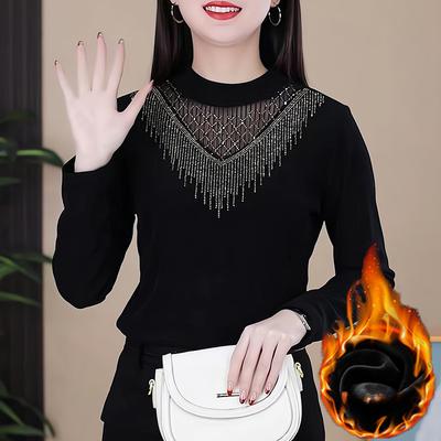 Large Size Premium Semi-turtleneck Bottoming Shirt T-shirt Women's Autumn and Winter Thickened Black Inner Top
