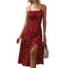 Women Summer Floral Midi Dresses Casual Spaghetti Strap Sleeveless Ruched Split Slit Long Dresses