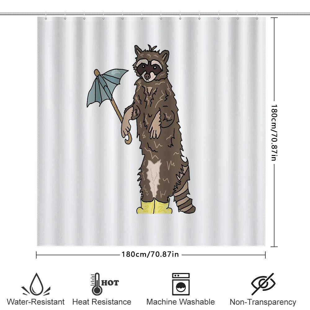 Cute Raccoon Shower Curtain Woodland Animal Bathroom Decor Forest Wildlife Washable Liner Set Nature Theme Home Textile
