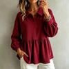 Women's Corduroy Doll Shirt with Lantern Sleeves and Waist-Cinching Design