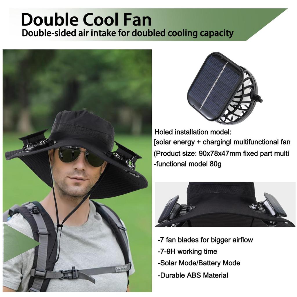 Breathable Outdoor Wide Brim Sun Hat Waterproof Wide Brim Solar Fan Hat for Men Women